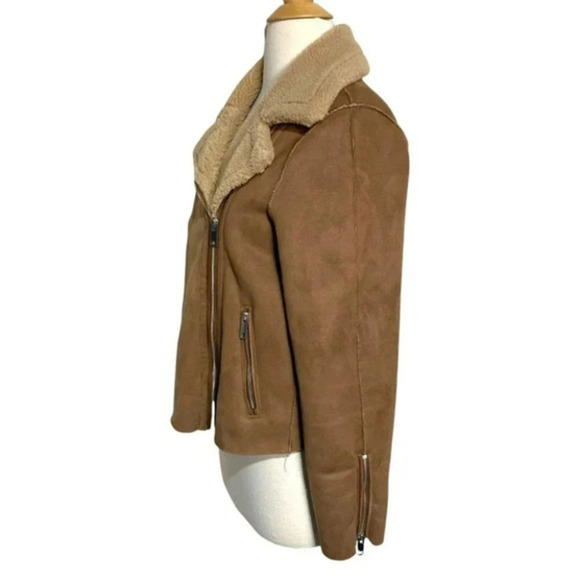 H&M 0 brown faux suede biker moto jacket with‎ zipper accents - Picture 2 of 6